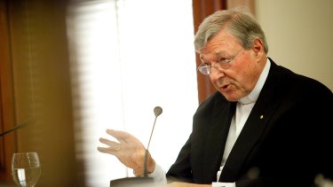 Cardinal George Pell at Victoria's parliamentary inquiry into child sex abuse and the Catholic church.
