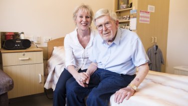 Alison Ridge with her 87-year-old father Barry Ridge in aged care.