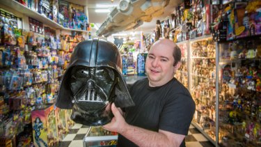Aron Challinger with the Darth Vader helmet from the original Star Wars film.