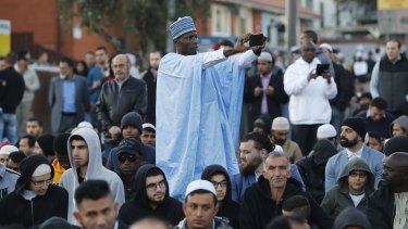 Crowds gathered at Lakemba Mosque during Eid al-Fitr on June 25.