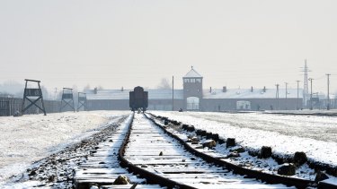 The railway tracks at the former Nazi concentration camp Auschwitz-Birkenau in Oswiecim, Poland.