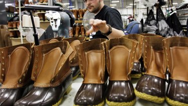 LL Bean boots in its factory in Brunswick, Maine.