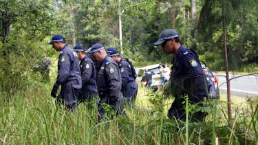 Police searching bushland in Bonny Hills, south of Port Macquarie, in 2015, as part of investigation. 