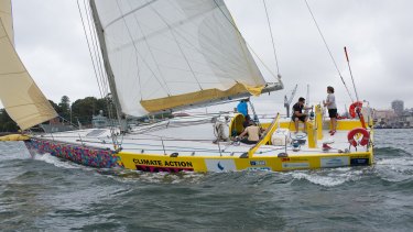 Lisa Blair has refitted her Open 50 mono-hull 15.25-metre fibreglass yacht Climate Action Now for the Antarctic race bid. 