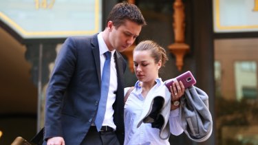 David Latham and Stefanie Jones leave the Downing Centre during her case against Jamie Clements in 2015.