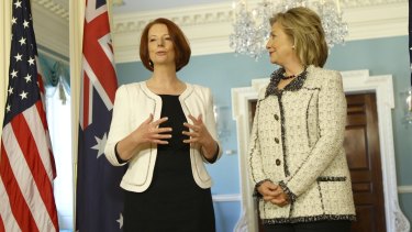 Julia Gillard and Hillary Clinton in March 2011.