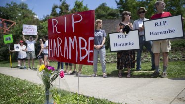 Animal rights activists and mourners gather for a Memorial Day vigil outside the Cincinnati Zoo.