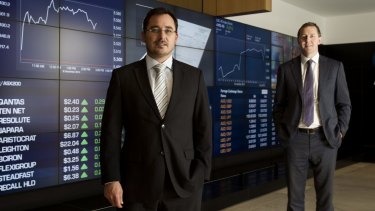 On-Market Bookbuild chief executive officer Ben Bucknell and managing director Tim Eisenhauer at the ASX. 