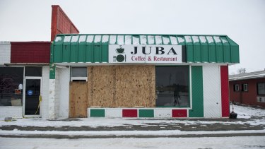 Juba Coffee & Restaurant in Grand Forks, North Dakota, after the arson attack.