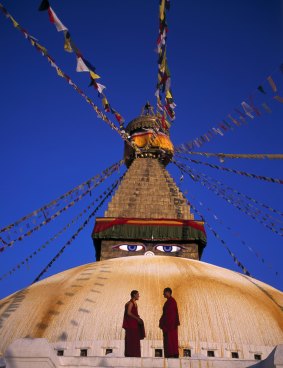 Two Buddhist monk at Bodhnath Stupa.