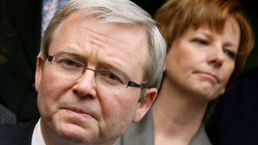 No love lost here: Former Labor prime ministers Kevin Rudd and Julia Gillard.