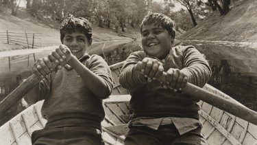 Bishop's photo of his cousins Ralph and Jim Richardson in a boat on the Barwon River in 1966.