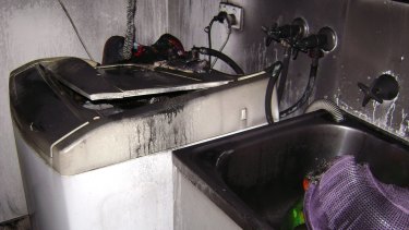 A recalled Samsung washing machine that caught fire in Auburn in July 2015. 