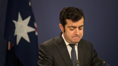 Sam Dastyari announces his resignation from the Senate at a press conference in Sydney.