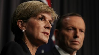 Foreign Affairs Minister Julie Bishop and Prime Minister Tony Abbott pictured addressing the media after the executions of Andrew Chan and Myuran Sukumaran early on Wednesday morning.
