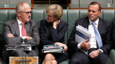 Communications Minister Malcolm Turnbull, Foreign Affairs Minister Julie Bishop and Prime Minister Tony Abbott later in question time.