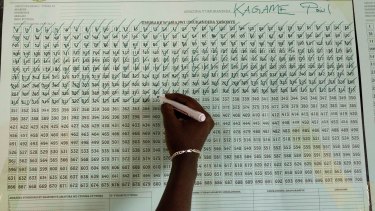 The vote count starts at a polling station in Rwanda's capital Kigali on Friday.