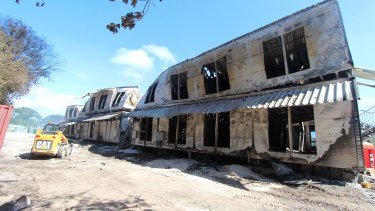 Accommodation buildings at the Nauru detention centre on 20 July, 2013, after the rioting and fires that destroyed much of it.
