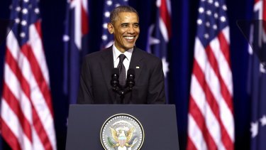 US President Barack Obama delivers his speech at the University of Queensland during the G20.