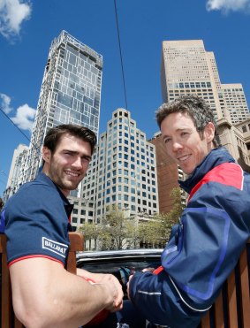 Murphy and Easton Wood during the grand final parade.