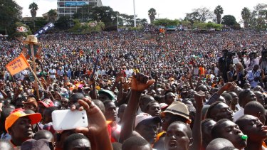 NASA party supporters gather during a rally in Nairobi on Thursday.