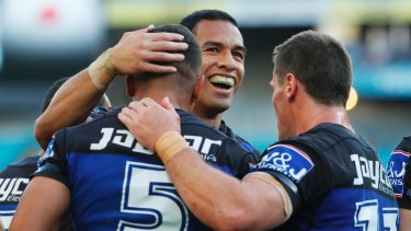 Spoiling the party: William Hopoate of the Bulldogs.