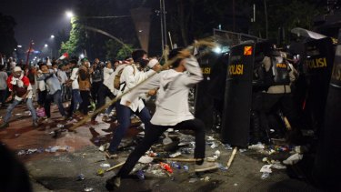 Friday night's clashes with police at the rally protesting against Ahok in Jakarta.  