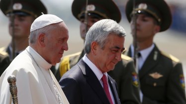 Pope Francis and Armenian President Serzh Sargsyan in Yerevan on Friday. 