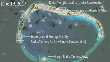 Construction is shown on Mischief Reef, in the Spratly Islands, on June 19, 2017.