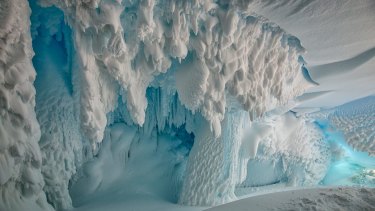 Inside an ice cave on the Erebus Glacier tongue, Ross Island, Antarctica near McMurdo Station and Scott Base.