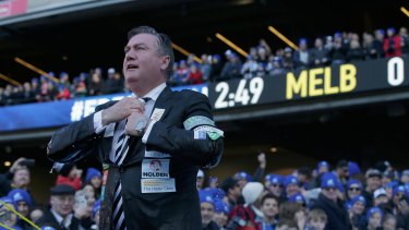 Collingwood president Eddie McGuire at the 'Big Freeze 2' charity event last year. He came under fire for saying he would pay $50,000 to see The Age's chief football writer Caroline Wilson stay under a pool of ice water. 