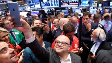 Twilio CEO Jeff Lawson takes a selfie as he celebrates his company's IPO on the floor of the New York Stock Exchange.