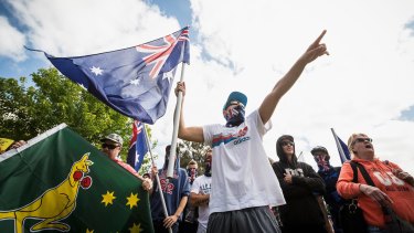 Members of  Reclaim Australia during simultaneous rallies between the ideologically opposed groups in Melton