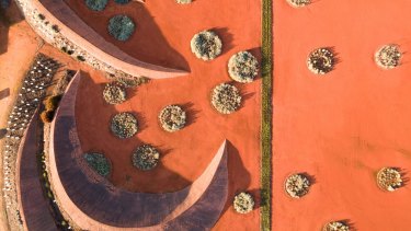 The bold patterns and the Lunettes are a feature of the Red Sand Garden at Cranbourne.
