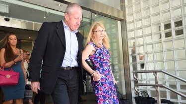 Inquest continues: Matthew Leveson's parents Faye and Mark leave the Glebe Coroner's Court in December last year.