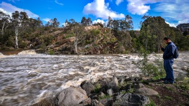 The Dights Falls on the Yarra River after three days of heavy rain.  