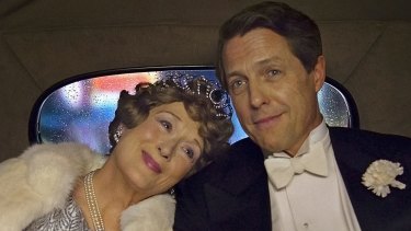 Florence Foster Jenkins (Meryl Streep) and St Clair Bayfield (Hugh Grant) in a scene from the movie <i>Florence Foster Jenkins</i>.