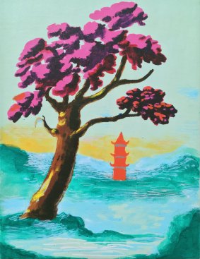 Chinoiserie Landscape C.1988-2018 by Tony Clark, oil on canvas board. 30.5 X 22.5cm, $9500.