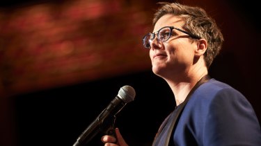 It's just Hannah Gadsby, a microphone and a glass of water in Nanette.