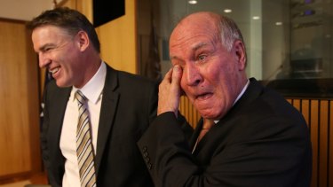 An emotional Tony Windsor and Rob Oakeshott announcing they will not recontest the next election in 2013.