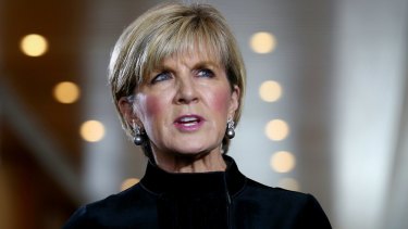 Foreign Minister Julie Bishop addresses the media at Parliament House.