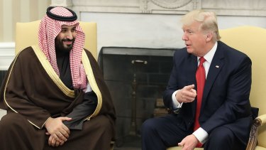 US President Donald Trump speaks with Mohammed bin Salman, then Saudi Arabia's deputy crown prince and minister of defence, in the Oval Office in March.