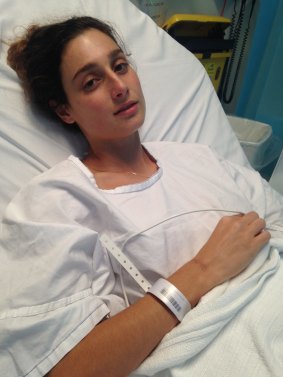 Katie Skinner in hospital after being admitted for salmonella poisoning.