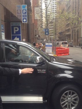 Hitching a ride: Paul Gallen drives Wade Graham, John Morris, Anthony Tupou and Nathan Gardner from the Bligh St meeting.