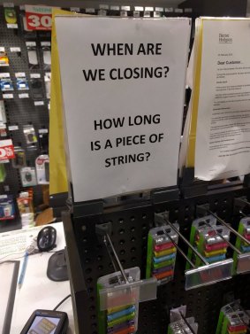 Signs posted in a Melbourne Dick Smith store. 