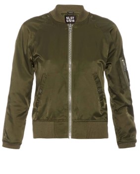 NLST Cropped-sleeve Satin bomber jacket, $674