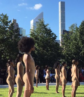 Models at the launch of Yeezy Season 4 on September 7, 2016.