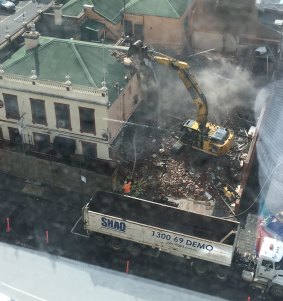 The pub under demolition on Saturday. 