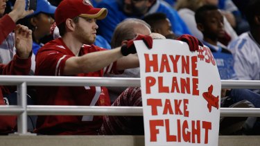 Support: one fan at Ford Field was happy to see Hayne back in action.