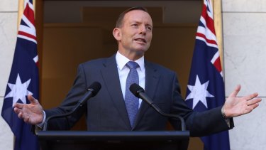 No respite: Tony Abbott holds a 46 minute news conference at Parliament House on Monday.